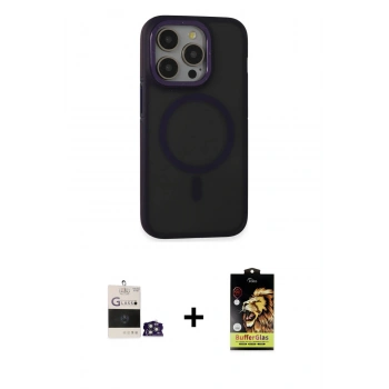 MARSİLYAN™- iPhone 14 Pro Max Kılıf Ahenk Form Serisi - Siyah Buffer Cam Ekran Koruyucu + Bilvis Titan Kamera Lens - GS