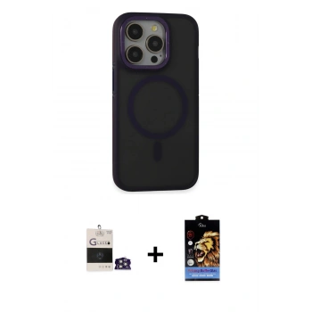 MARSİLYAN™- iPhone 14 Pro Max Kılıf Ahenk Form Serisi - Siyah Buffer Hayalet Cam Ekran Koruyucu + Bilvis Titan Kamera Lens - GS
