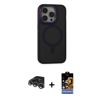 MARSİLYAN™- iPhone 14 Pro Max Kılıf Ahenk Form Serisi - Siyah Buffer Hayalet Cam Ekran Koruyucu + Raze Metal Kamera Lens - GS