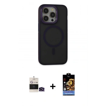MARSİLYAN™- iPhone 14 Pro Max Kılıf Ahenk Form Serisi - Siyah Buffer Hayalet Cam Ekran Koruyucu + Bilvis Titan Kamera Lens - SH