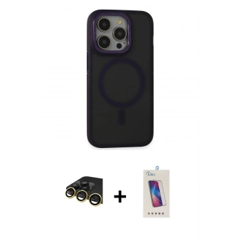 MARSİLYAN™- iPhone 14 Pro Max Kılıf Ahenk Form Serisi - Siyah Joko 5D Cam + Raze Metal Kamera Lens - GD