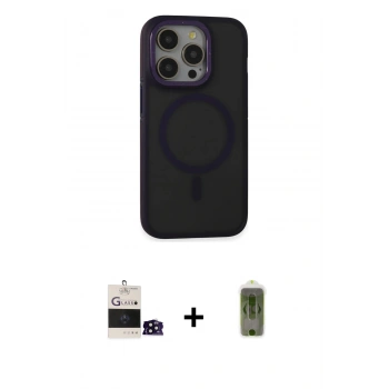 MARSİLYAN™- iPhone 14 Pro Max Kılıf Ahenk Form Serisi - Siyah Joko Magic 5D Hayalet Cam + Bilvis Titan Kamera Lens - SH