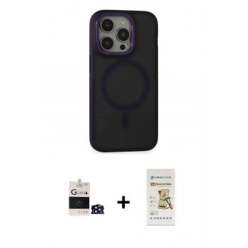 MARSİLYAN™- iPhone 14 Pro Max Kılıf Ahenk Form Serisi - Siyah Mat Seramik Nano Ekran Koruyucu + Bilvis Titan Kamera Lens - DNMR