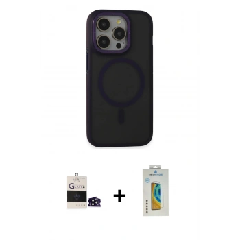 MARSİLYAN™- iPhone 14 Pro Max Kılıf Ahenk Form Serisi - Siyah Polymer Nano Ekran Koruyucu + Bilvis Titan Kamera Lens - SH