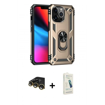 MARSİLYAN™- iPhone 14 Pro Max Kılıf Ahenk Klasik Koleksiyonu - Şeffaf Pasifik Cam Ekran Koruyucu + Raze Metal Kamera Lens - GD