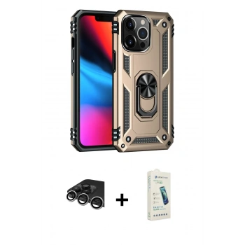 MARSİLYAN™- iPhone 14 Pro Max Kılıf Ahenk Klasik Koleksiyonu - Şeffaf Pasifik Cam Ekran Koruyucu + Raze Metal Kamera Lens - GS