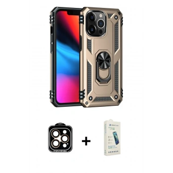 MARSİLYAN™- iPhone 14 Pro Max Kılıf Ahenk Klasik Koleksiyonu - Şeffaf Pasifik Cam Ekran Koruyucu + PVD Metal Kamera Lens - TU
