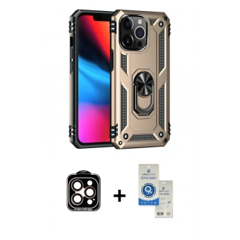 MARSİLYAN™- iPhone 14 Pro Max Kılıf Ahenk Klasik Koleksiyonu - Şeffaf Royal Nano Ekran Koruyucu + PVD Metal Kamera Lens - TU