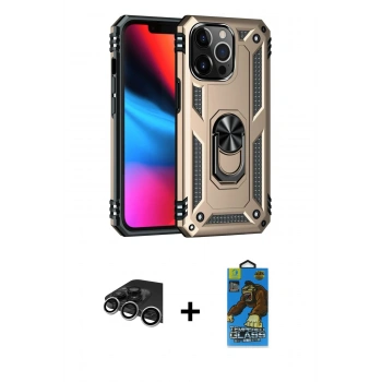 MARSİLYAN™- iPhone 14 Pro Max Kılıf Ahenk Klasik Koleksiyonu - Siyah 18D Cam Ekran Koruyucu + Raze Metal Kamera Lens - GS