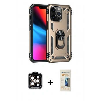 MARSİLYAN™- iPhone 14 Pro Max Kılıf Ahenk Klasik Koleksiyonu - Siyah 6D Mat Seramik Hayalet Nano Ekran Koruyucu + PVD Metal Kamera Lens - TU