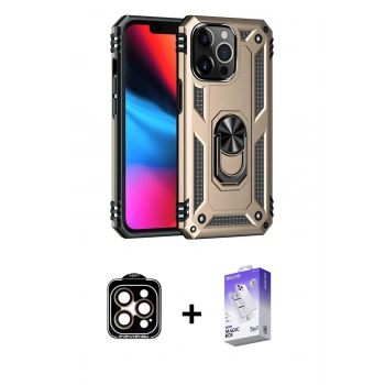 MARSİLYAN™- iPhone 14 Pro Max Kılıf Ahenk Klasik Koleksiyonu - Siyah Bilvis 5in1 3D Magic Cam Ekran Koruyucu + PVD Metal Kamera Lens - TU