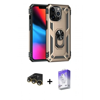 MARSİLYAN™- iPhone 14 Pro Max Kılıf Ahenk Klasik Koleksiyonu - Siyah Bilvis 5in1 3D Magic Cam Ekran Koruyucu + Raze Metal Kamera Lens - GD