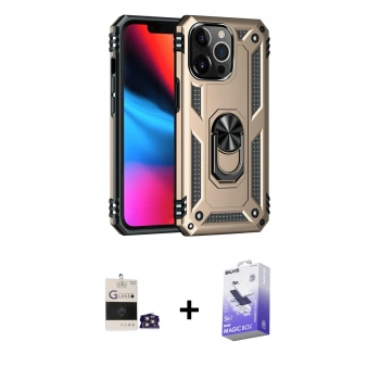 MARSİLYAN™- iPhone 14 Pro Max Kılıf Ahenk Klasik Koleksiyonu - Siyah Bilvis 5in1 5D Magic Hayalet Cam Ekran Koruyucu + Bilvis Titan Kamera Lens - GS