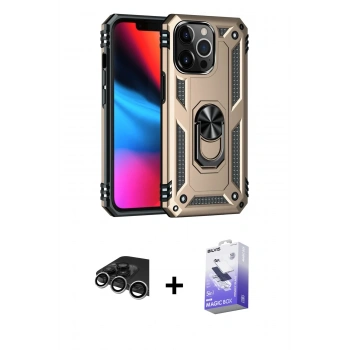 MARSİLYAN™- iPhone 14 Pro Max Kılıf Ahenk Klasik Koleksiyonu - Siyah Bilvis 5in1 5D Magic Hayalet Cam Ekran Koruyucu + Raze Metal Kamera Lens - GS