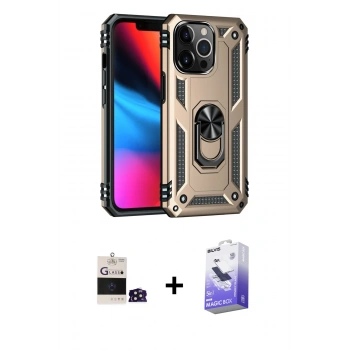 MARSİLYAN™- iPhone 14 Pro Max Kılıf Ahenk Klasik Koleksiyonu - Siyah Bilvis 5in1 5D Magic Hayalet Cam Ekran Koruyucu + Bilvis Titan Kamera Lens - DNMR