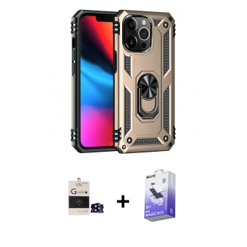 MARSİLYAN™- iPhone 14 Pro Max Kılıf Ahenk Klasik Koleksiyonu - Siyah Bilvis 5in1 5D Magic Hayalet Cam Ekran Koruyucu + Bilvis Titan Kamera Lens - SH