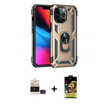 MARSİLYAN™- iPhone 14 Pro Max Kılıf Ahenk Klasik Koleksiyonu - Siyah Buffer Cam Ekran Koruyucu + Bilvis Titan Kamera Lens - SH