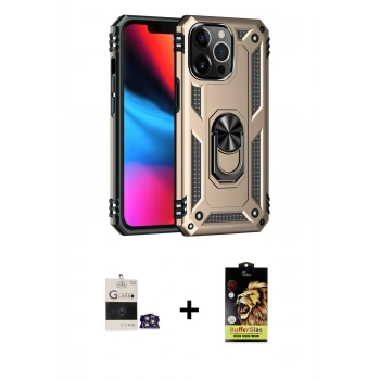 MARSİLYAN™- iPhone 14 Pro Max Kılıf Ahenk Klasik Koleksiyonu - Siyah Buffer Cam Ekran Koruyucu + Bilvis Titan Kamera Lens - GS