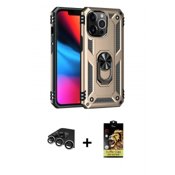 MARSİLYAN™- iPhone 14 Pro Max Kılıf Ahenk Klasik Koleksiyonu - Siyah Buffer Cam Ekran Koruyucu + Raze Metal Kamera Lens - GS