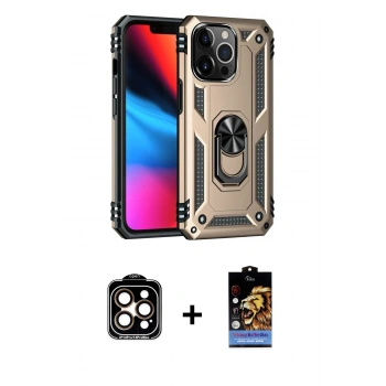 MARSİLYAN™- iPhone 14 Pro Max Kılıf Ahenk Klasik Koleksiyonu - Siyah Buffer Hayalet Cam Ekran Koruyucu + PVD Metal Kamera Lens - TU