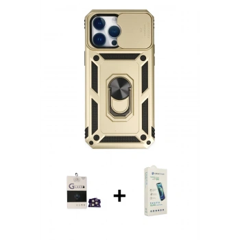 MARSİLYAN™- iPhone 14 Pro Max Kılıf Ahenk Klasik - Şeffaf Pasifik Cam Ekran Koruyucu + Bilvis Titan Kamera Lens - GD