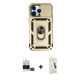 MARSİLYAN™- iPhone 14 Pro Max Kılıf Ahenk Klasik - Şeffaf Pasifik Cam Ekran Koruyucu + Bilvis Titan Kamera Lens - GS