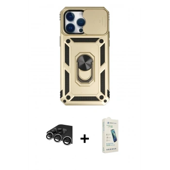 MARSİLYAN™- iPhone 14 Pro Max Kılıf Ahenk Klasik - Şeffaf Pasifik Cam Ekran Koruyucu + Raze Metal Kamera Lens - GS