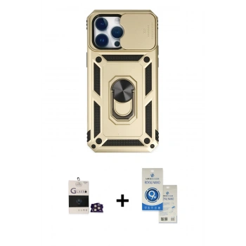 MARSİLYAN™- iPhone 14 Pro Max Kılıf Ahenk Klasik - Şeffaf Royal Nano Ekran Koruyucu + Bilvis Titan Kamera Lens - GD