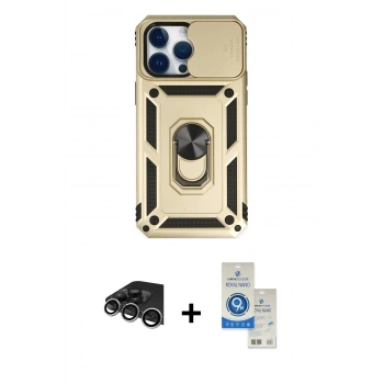 MARSİLYAN™- iPhone 14 Pro Max Kılıf Ahenk Klasik - Şeffaf Royal Nano Ekran Koruyucu + Raze Metal Kamera Lens - GS