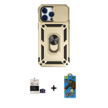 MARSİLYAN™- iPhone 14 Pro Max Kılıf Ahenk Klasik - Siyah 18D Cam Ekran Koruyucu + Bilvis Titan Kamera Lens - SH