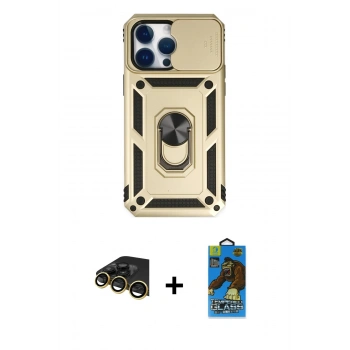 MARSİLYAN™- iPhone 14 Pro Max Kılıf Ahenk Klasik - Siyah 18D Cam Ekran Koruyucu + Raze Metal Kamera Lens - GD