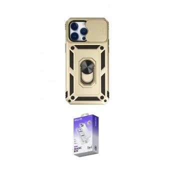 MARSİLYAN™- iPhone 14 Pro Max Kılıf Ahenk Klasik - Siyah Bilvis 5in1 3D Magic Cam Ekran Koruyucu