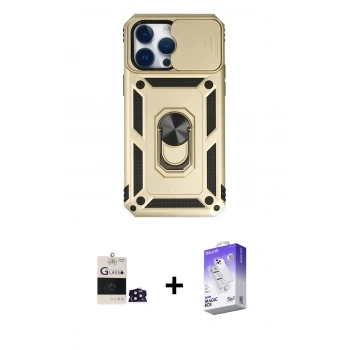 MARSİLYAN™- iPhone 14 Pro Max Kılıf Ahenk Klasik - Siyah Bilvis 5in1 3D Magic Cam Ekran Koruyucu + Bilvis Titan Kamera Lens - DNMR