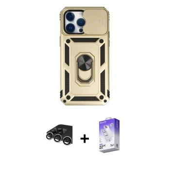 MARSİLYAN™- iPhone 14 Pro Max Kılıf Ahenk Klasik - Siyah Bilvis 5in1 3D Magic Cam Ekran Koruyucu + Raze Metal Kamera Lens - GS