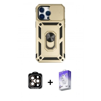 MARSİLYAN™- iPhone 14 Pro Max Kılıf Ahenk Klasik - Siyah Bilvis 5in1 3D Magic Cam Ekran Koruyucu + PVD Metal Kamera Lens - TU