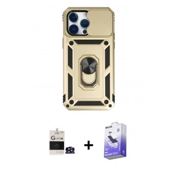 MARSİLYAN™- iPhone 14 Pro Max Kılıf Ahenk Klasik - Siyah Bilvis 5in1 5D Magic Hayalet Cam Ekran Koruyucu + Bilvis Titan Kamera Lens - DNMR