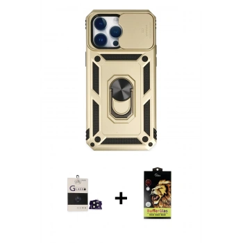MARSİLYAN™- iPhone 14 Pro Max Kılıf Ahenk Klasik - Siyah Buffer Cam Ekran Koruyucu + Bilvis Titan Kamera Lens - SH