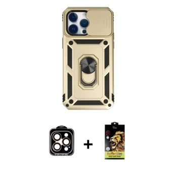MARSİLYAN™- iPhone 14 Pro Max Kılıf Ahenk Klasik - Siyah Buffer Cam Ekran Koruyucu + PVD Metal Kamera Lens - TU