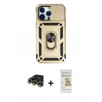 MARSİLYAN™- iPhone 14 Pro Max Kılıf Ahenk Klasik - Siyah Mat Seramik Nano Ekran Koruyucu + Raze Metal Kamera Lens - GD