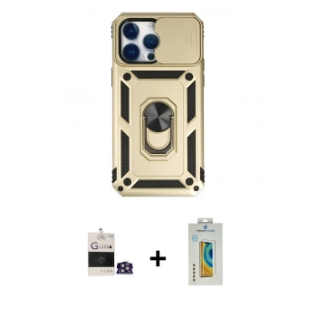 MARSİLYAN™- iPhone 14 Pro Max Kılıf Ahenk Klasik - Siyah Polymer Nano Ekran Koruyucu + Bilvis Titan Kamera Lens - GS