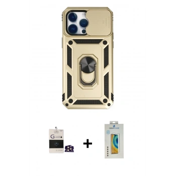 MARSİLYAN™- iPhone 14 Pro Max Kılıf Ahenk Klasik - Siyah Polymer Nano Ekran Koruyucu + Bilvis Titan Kamera Lens - GD
