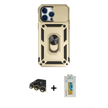 MARSİLYAN™- iPhone 14 Pro Max Kılıf Ahenk Klasik - Siyah Polymer Nano Ekran Koruyucu + Raze Metal Kamera Lens - GD