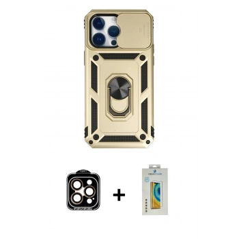 MARSİLYAN™- iPhone 14 Pro Max Kılıf Ahenk Klasik - Siyah Polymer Nano Ekran Koruyucu + PVD Metal Kamera Lens - TU