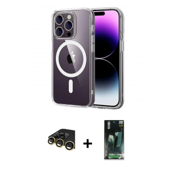 MARSİLYAN™- iPhone 14 Pro Max Kılıf Ahenk Minimal Serisi - Şeffaf 360 Full Body Arka Koruyucu + Raze Metal Kamera Lens - GD