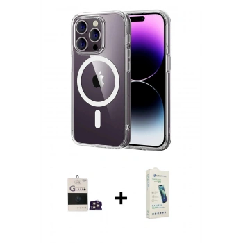 MARSİLYAN™- iPhone 14 Pro Max Kılıf Ahenk Minimal Serisi - Şeffaf Pasifik Cam Ekran Koruyucu + Bilvis Titan Kamera Lens - GD