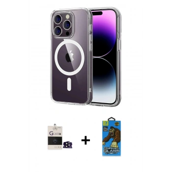 MARSİLYAN™- iPhone 14 Pro Max Kılıf Ahenk Minimal Serisi - Siyah 18D Cam Ekran Koruyucu + Bilvis Titan Kamera Lens - SH