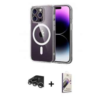 MARSİLYAN™- iPhone 14 Pro Max Kılıf Ahenk Minimal Serisi - Siyah Bilvis 3D Mat Cam Ekran Koruyucu + Raze Metal Kamera Lens - GS