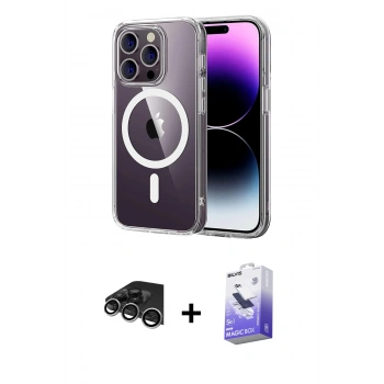 MARSİLYAN™- iPhone 14 Pro Max Kılıf Ahenk Minimal Serisi - Siyah Bilvis 5in1 5D Magic Hayalet Cam Ekran Koruyucu + Raze Metal Kamera Lens - GS