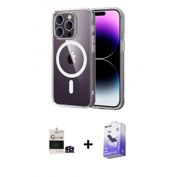 MARSİLYAN™- iPhone 14 Pro Max Kılıf Ahenk Minimal Serisi - Siyah Bilvis 5in1 5D Magic Hayalet Cam Ekran Koruyucu + Bilvis Titan Kamera Lens - DNMR