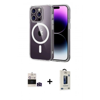 MARSİLYAN™- iPhone 14 Pro Max Kılıf Ahenk Minimal Serisi - Siyah Bilvis Hayalet Cam Ekran Koruyucu + Bilvis Titan Kamera Lens - DNMR